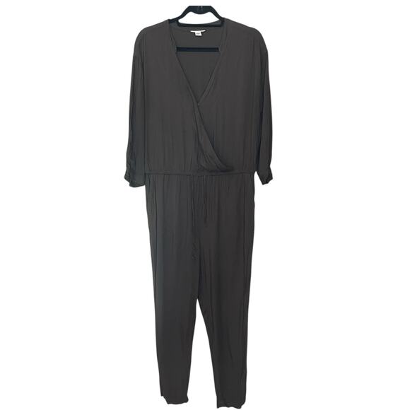 Caslon Womens Medium Olive Green Cinch Tie Waist Jumpsuit Lightweight Pockets - Picture 2 of 8